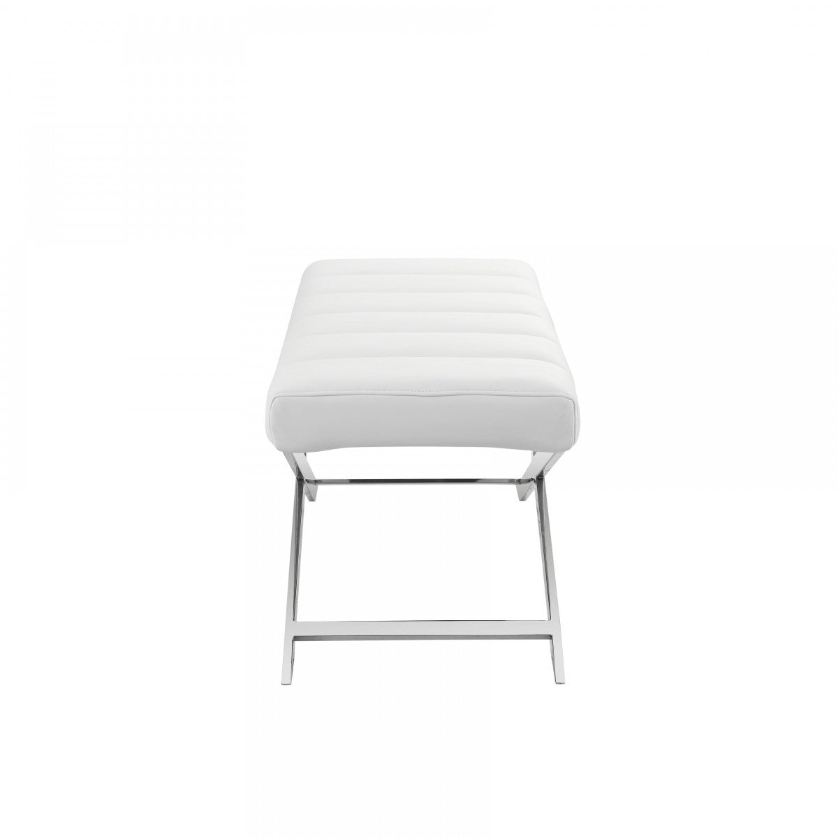 47" White And Silver Upholstered Faux leather Dining bench By Homeroots | Benches | Modishstore - 3