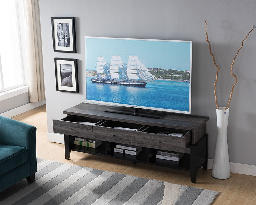 Modern Distressed Gray and Black TV Stand By Homeroots | TV Stands | Modishstore - 2
