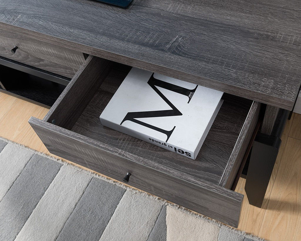 Modern Distressed Gray and Black TV Stand By Homeroots | TV Stands | Modishstore - 3