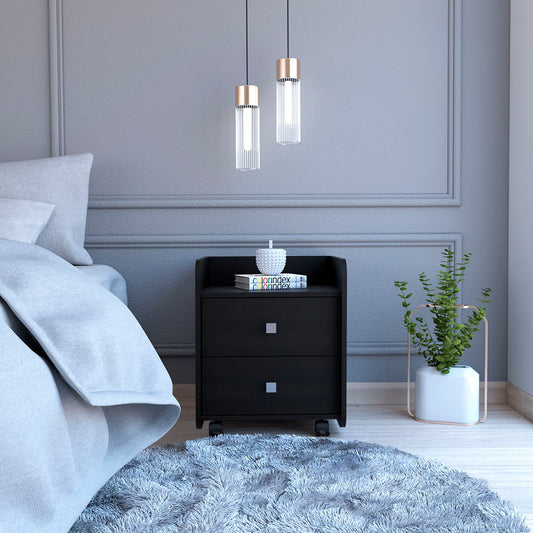 Black Nightstand with Two Drawers By Homeroots | Nightstands | Modishstore