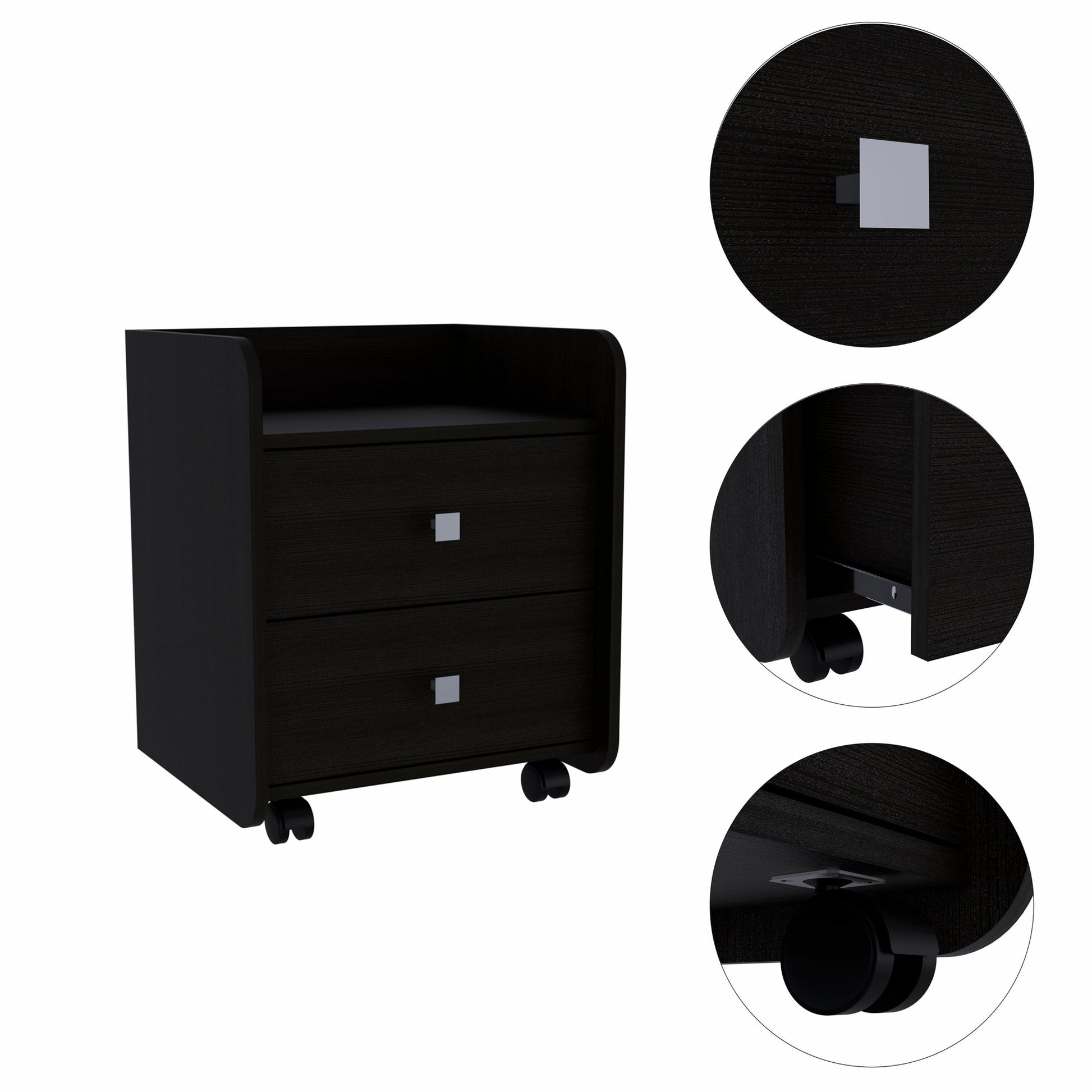 Black Nightstand with Two Drawers By Homeroots | Nightstands | Modishstore - 4