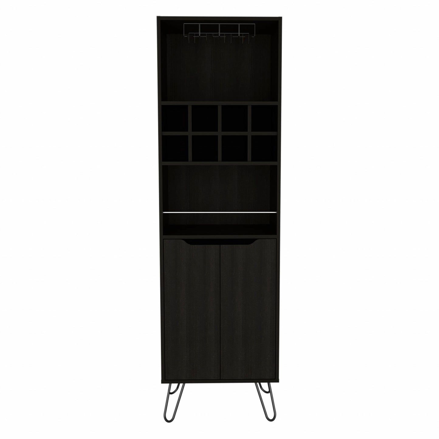 Black Tall Bar Cabinet with Two Door Panels and Top Wine Glass Rack By Homeroots | Cabinets | Modishstore - 2