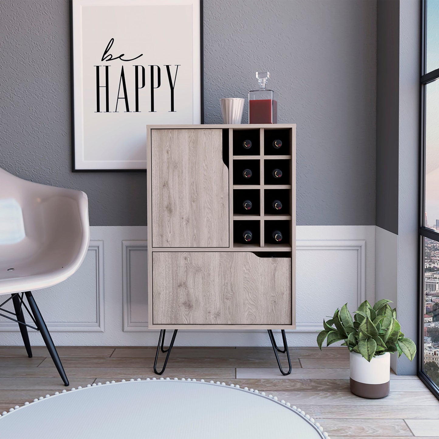 Light Gray Bar Cabinet with Two Door Panels By Homeroots | Cabinets | Modishstore