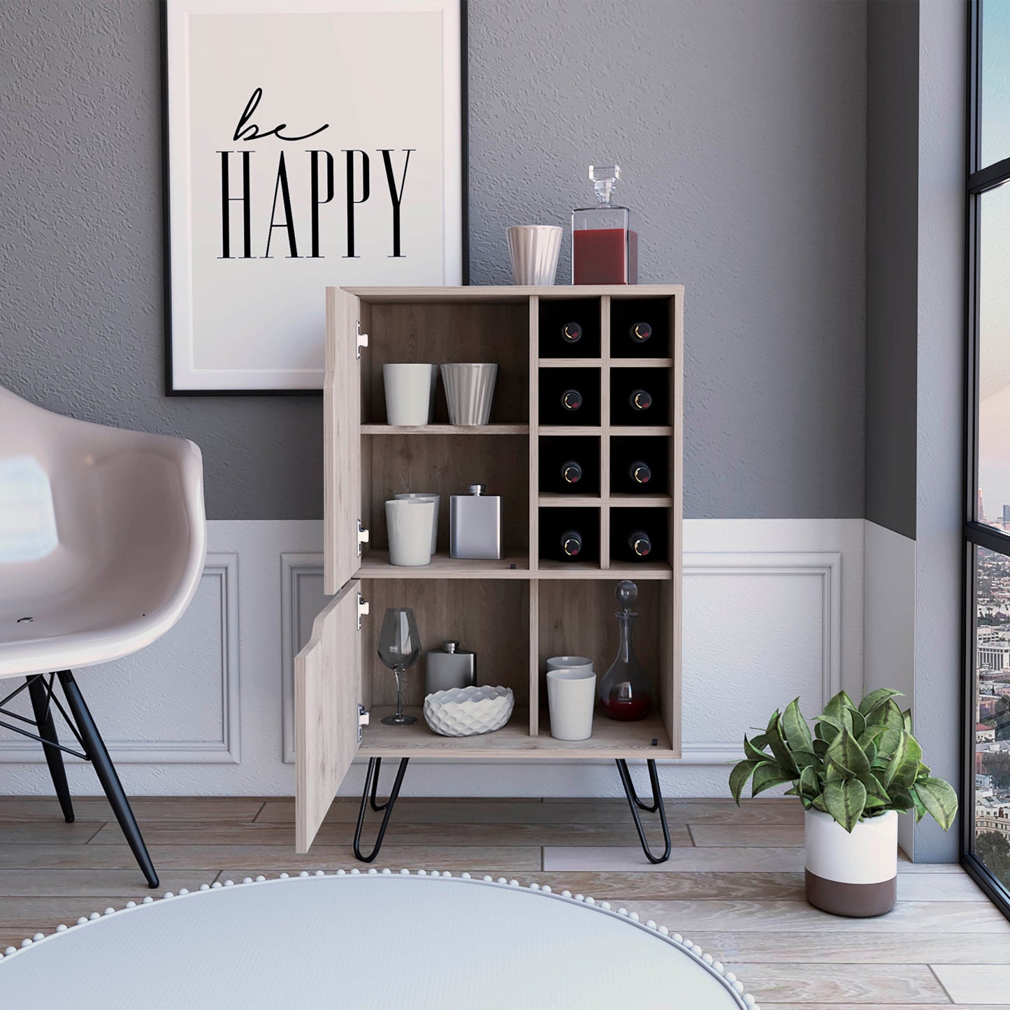 Light Gray Bar Cabinet with Two Door Panels By Homeroots | Cabinets | Modishstore - 5