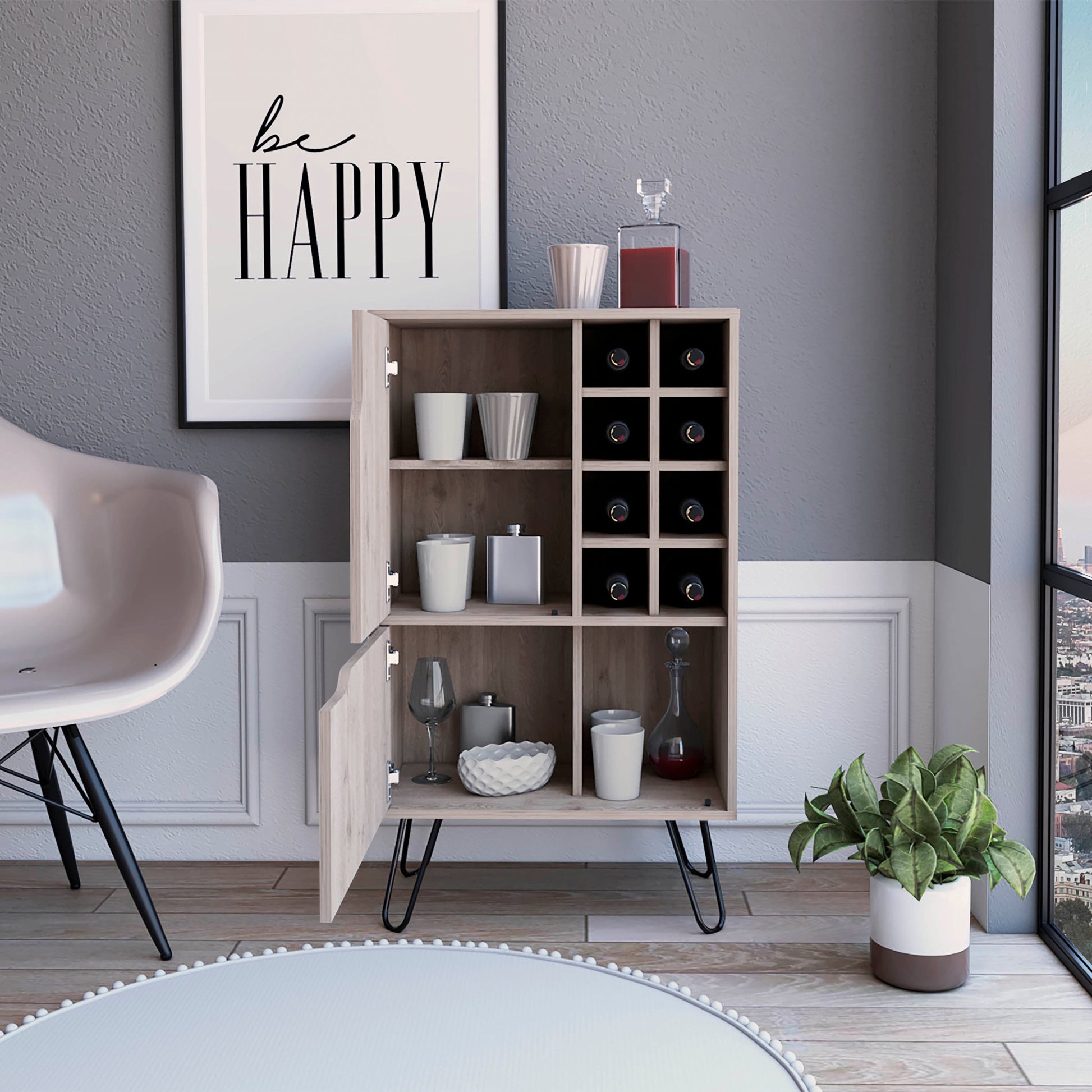 Light Gray Bar Cabinet with Two Door Panels By Homeroots | Cabinets | Modishstore - 5