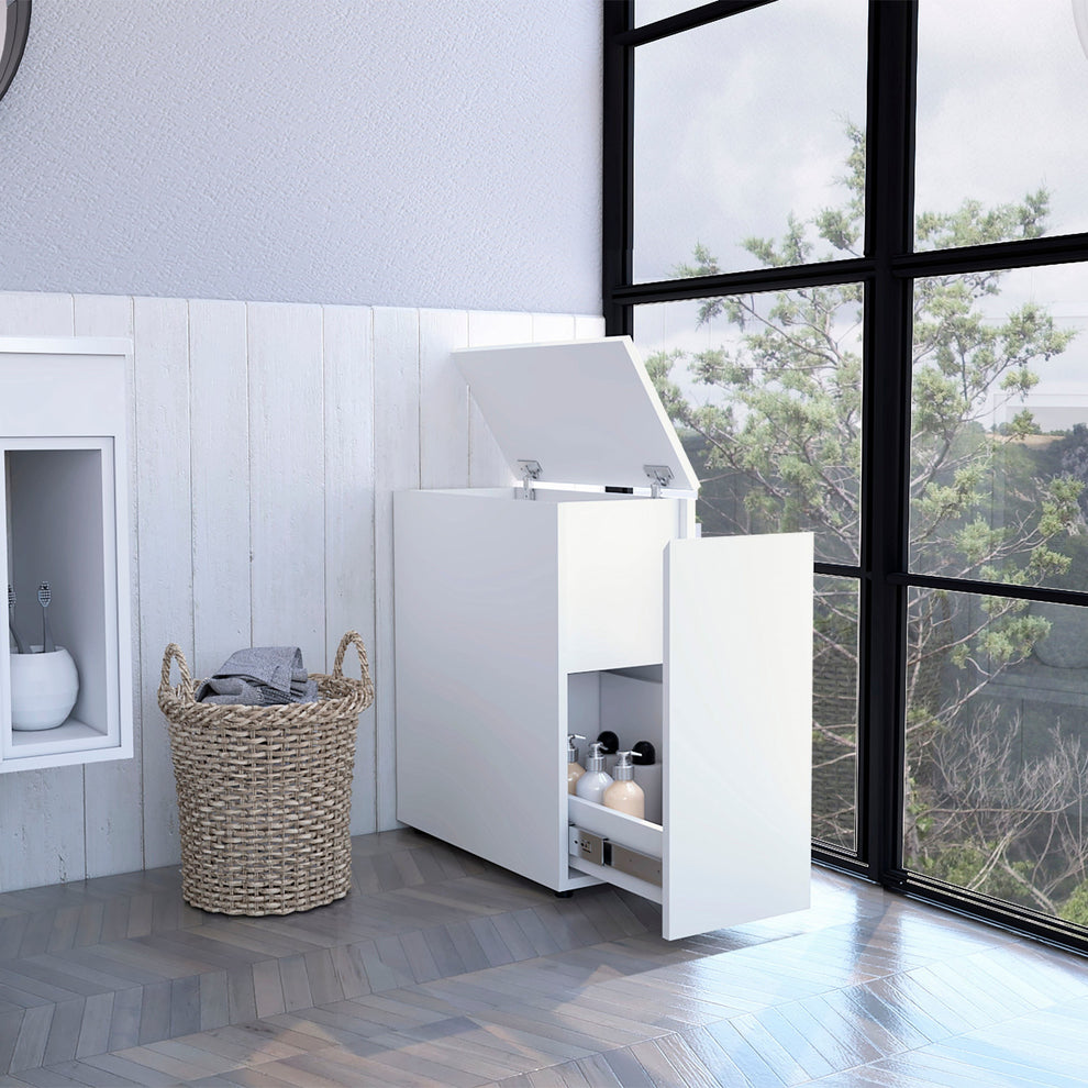 White Bathroom Cabinet with Top Shelf and Sliding Drawer By Homeroots | Cabinets | Modishstore - 5