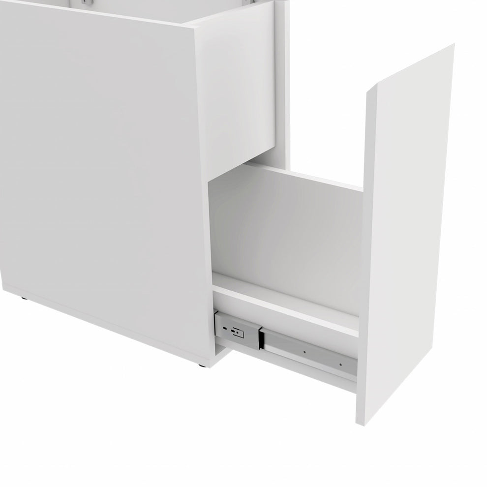 White Bathroom Cabinet with Top Shelf and Sliding Drawer By Homeroots | Cabinets | Modishstore - 6