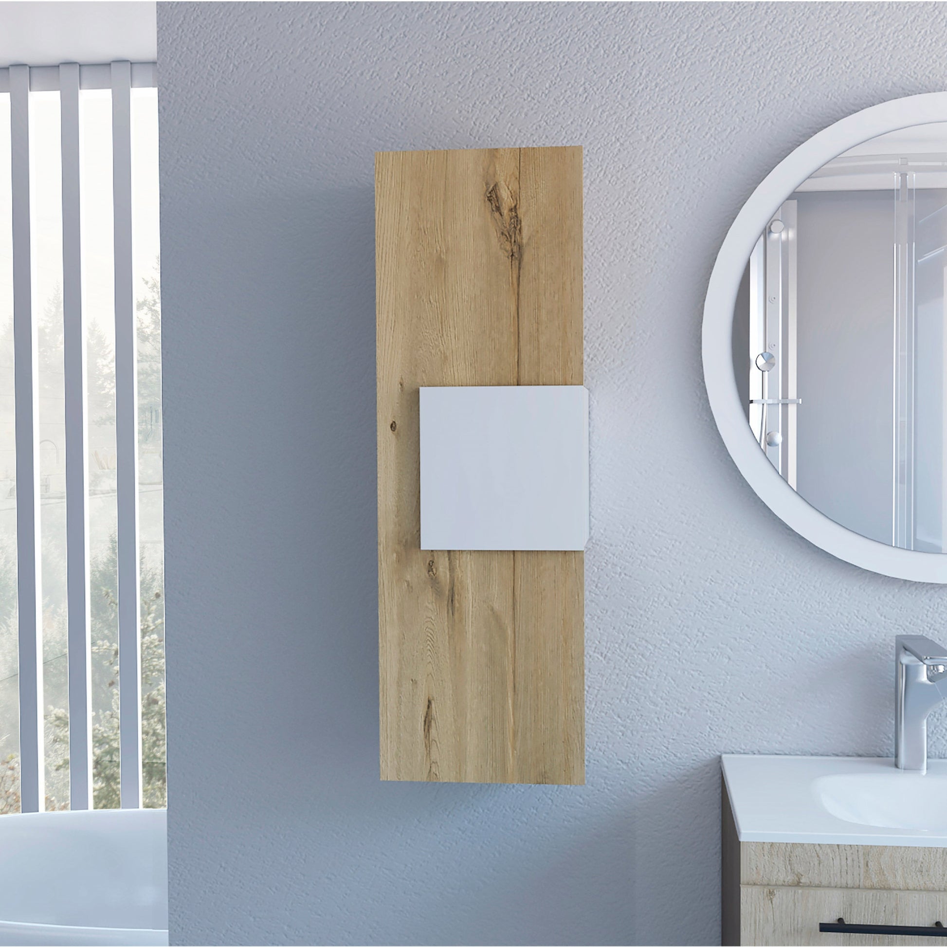 Light Oak and White Multi Purpose Vertical Hanging Cabinet By Homeroots | Cabinets | Modishstore