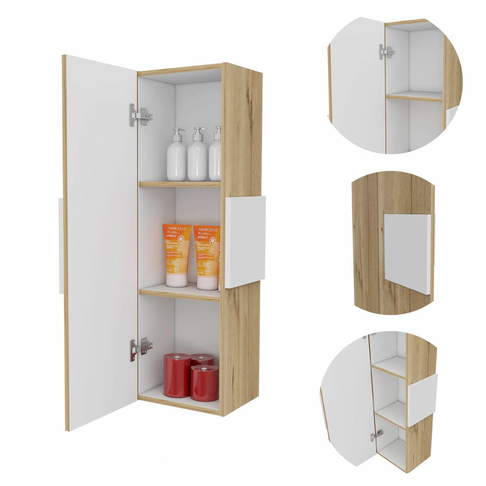 Light Oak and White Multi Purpose Vertical Hanging Cabinet By Homeroots | Cabinets | Modishstore - 4