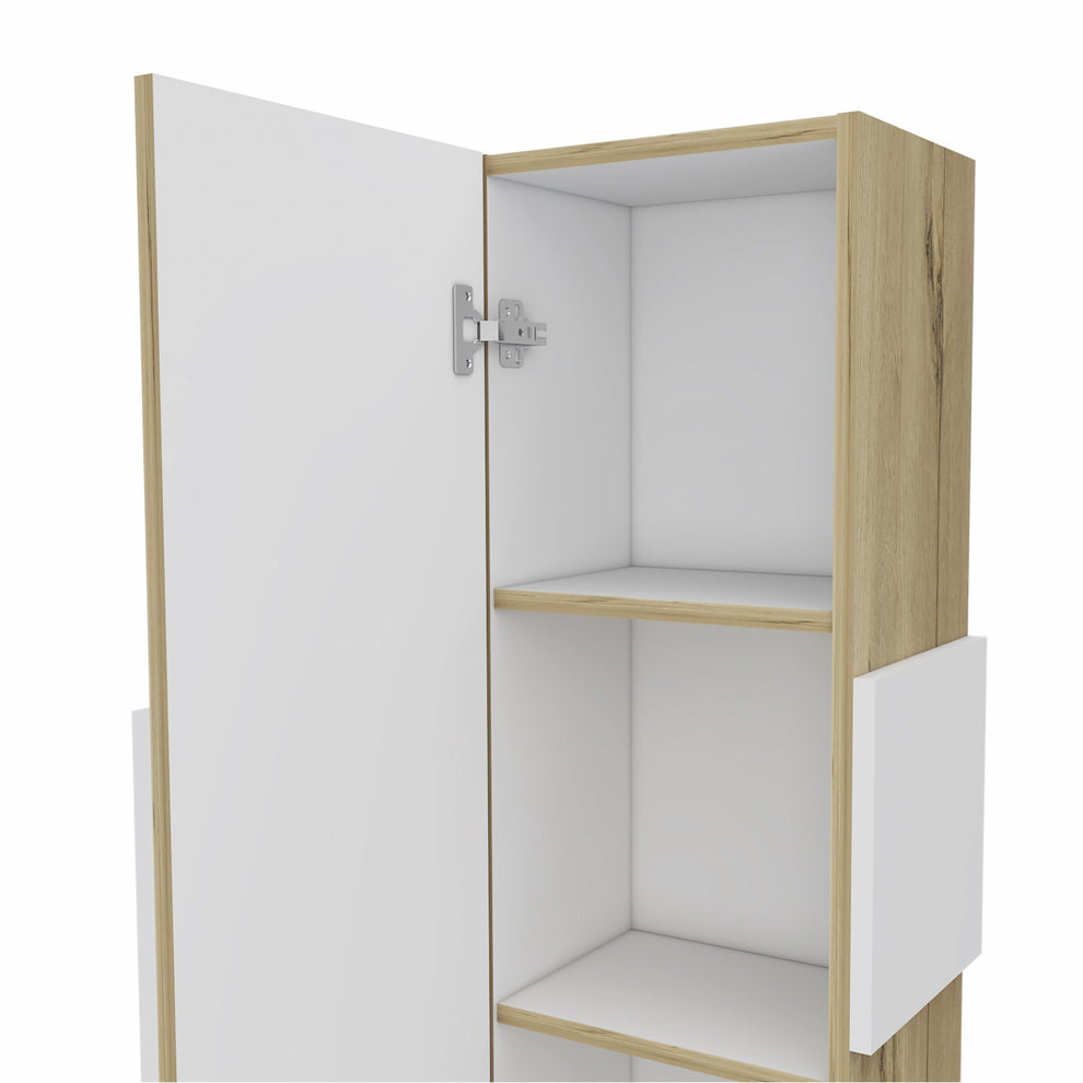 Light Oak and White Multi Purpose Vertical Hanging Cabinet By Homeroots | Cabinets | Modishstore - 6