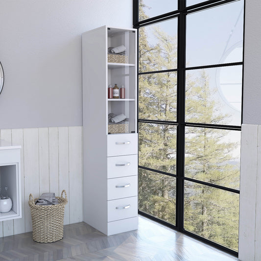 White Bathroom Storage Cabinet with Glass Door and Sliding Drawers By Homeroots | Cabinets | Modishstore
