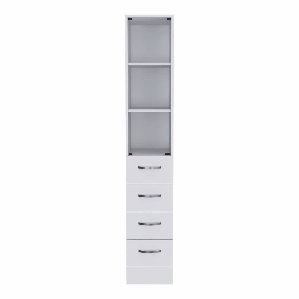 White Bathroom Storage Cabinet with Glass Door and Sliding Drawers By Homeroots | Cabinets | Modishstore - 2