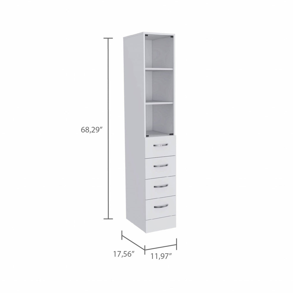 White Bathroom Storage Cabinet with Glass Door and Sliding Drawers By Homeroots | Cabinets | Modishstore - 3