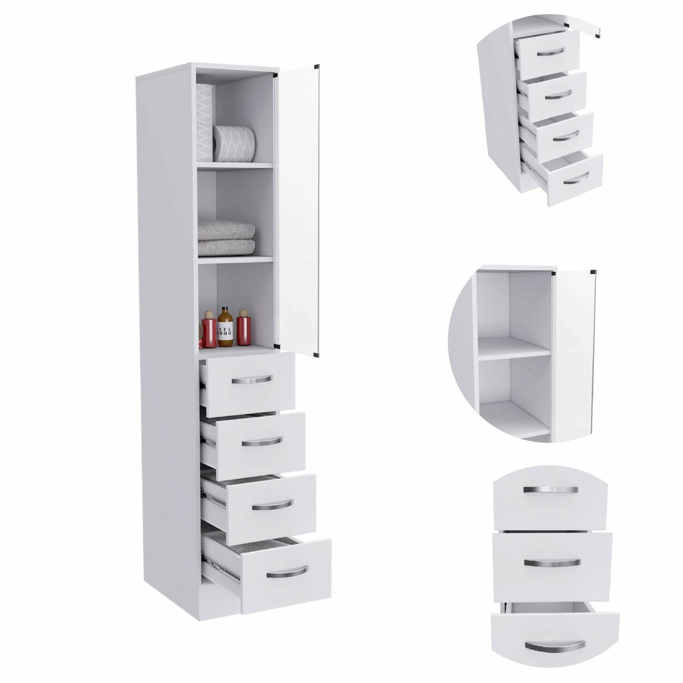 White Bathroom Storage Cabinet with Glass Door and Sliding Drawers By Homeroots | Cabinets | Modishstore - 4