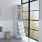 White Bathroom Storage Cabinet with Glass Door and Sliding Drawers By Homeroots | Cabinets | Modishstore - 5
