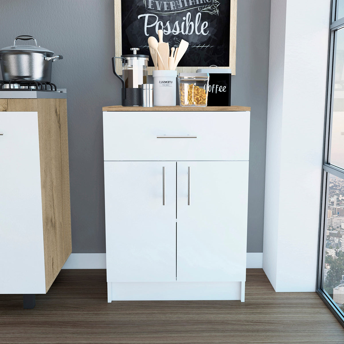 Ligh Oak and White Pantry Cabinet By Homeroots | Cabinets | Modishstore