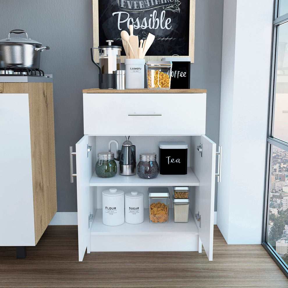 Ligh Oak and White Pantry Cabinet By Homeroots | Cabinets | Modishstore - 5