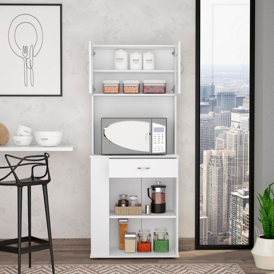 White Pantry Cabinet with Two Door Panels and Side Open Shelves By Homeroots | Cabinets | Modishstore