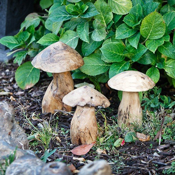 Garden Age Supply Teak Mushrooms - Set Of 3 | Outdoor Decor | Modishstore