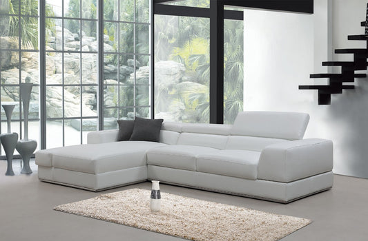 Contemporary White Leather Left Facing Wide Arm Sectional Sofa By Homeroots | Sectional | Modishstore