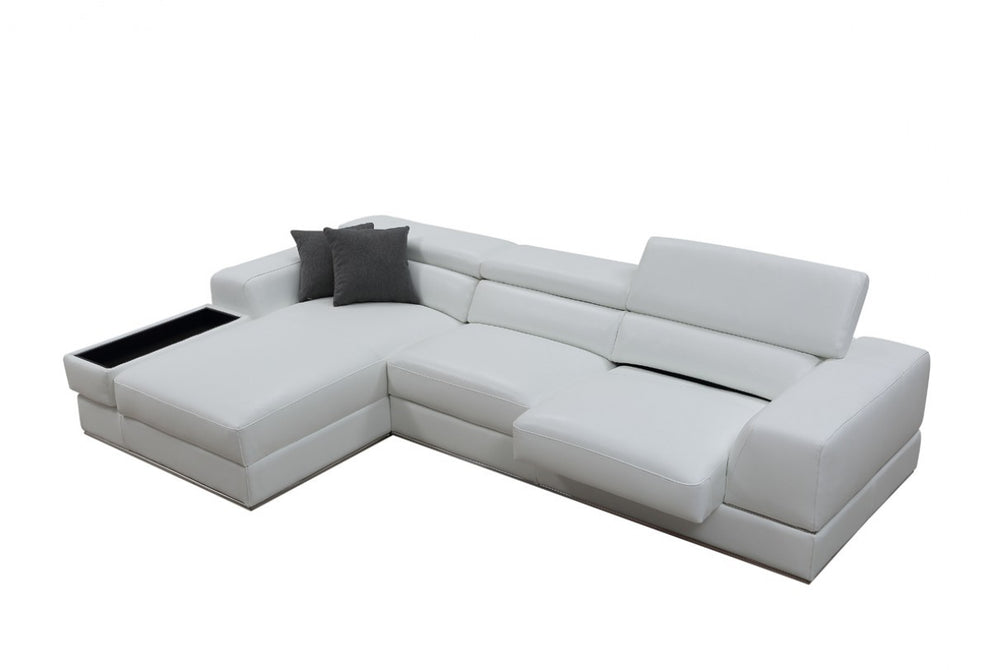 Contemporary White Leather Left Facing Wide Arm Sectional Sofa By Homeroots | Sectional | Modishstore - 4