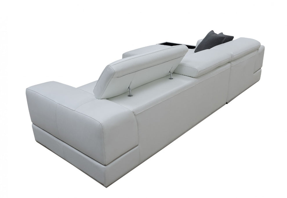 Contemporary White Leather Left Facing Wide Arm Sectional Sofa By Homeroots | Sectional | Modishstore - 5