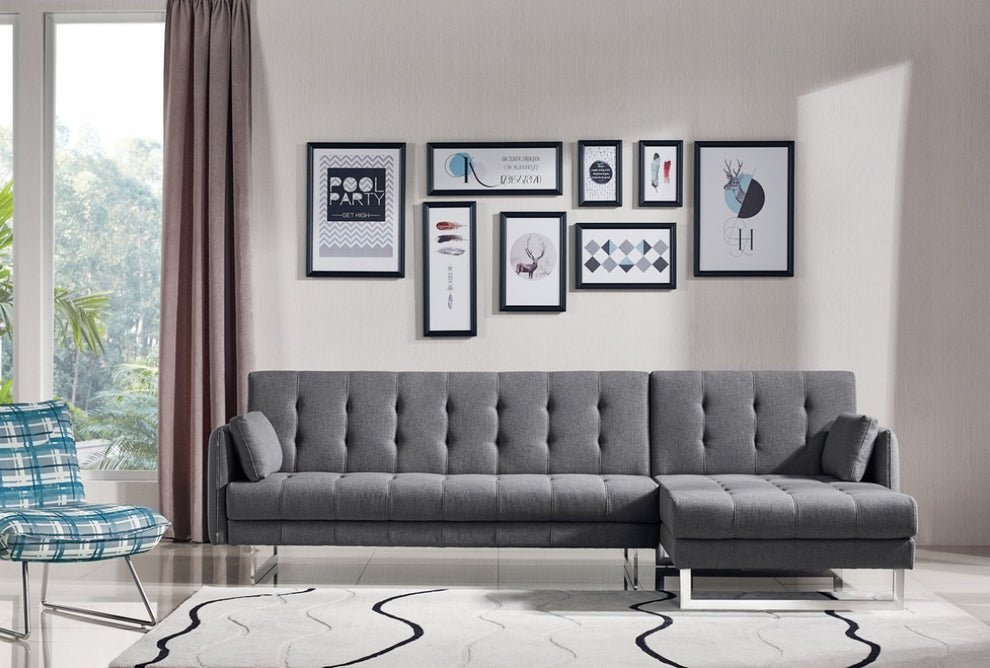 Modern Loft Gray Fabric Right Facing Sofa Bed By Homeroots | Sectional | Modishstore - 2