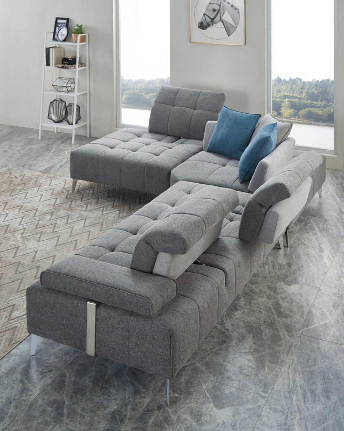Modern Gray Fabric Moveable Back and Adjustable Sectional Sofa By Homeroots | Sectional | Modishstore - 4