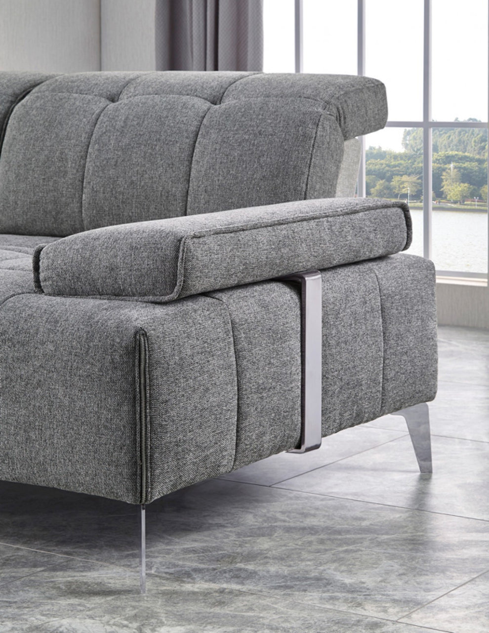 Modern Gray Fabric Moveable Back and Adjustable Sectional Sofa By Homeroots | Sectional | Modishstore - 5