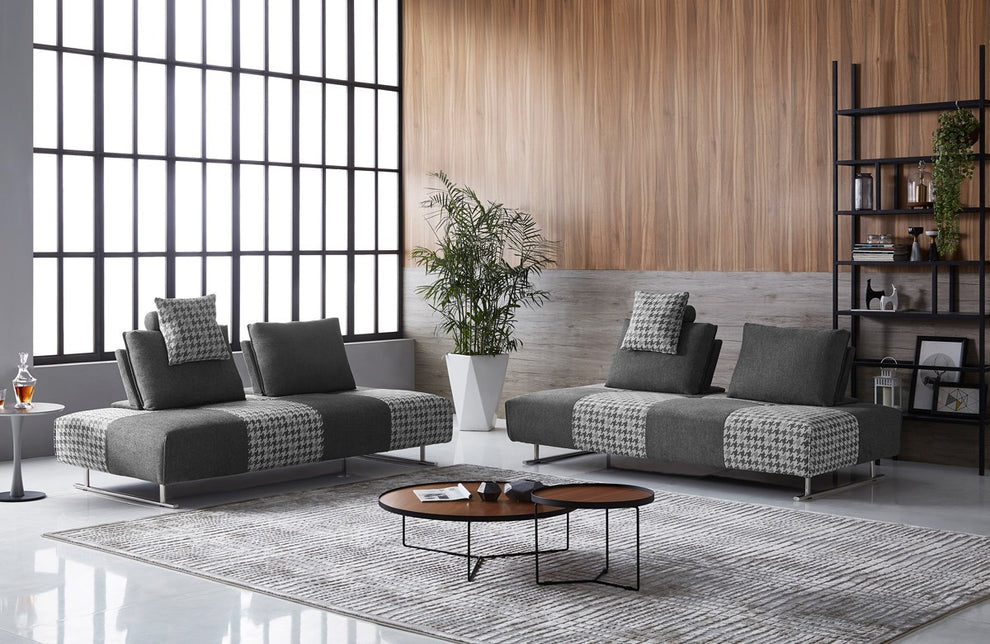 Shades of Gray Houndstooth Fabric Modular Sectional Sofa Bed By Homeroots | Sectional | Modishstore - 2