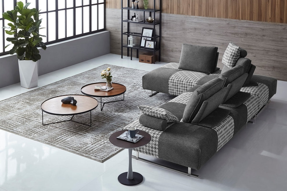 Shades of Gray Houndstooth Fabric Modular Sectional Sofa Bed By Homeroots | Sectional | Modishstore - 3
