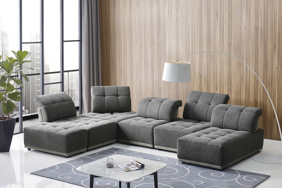 Mod Seven Piece Gray Fabric Moveable Back and Adjustable Sectional Sofa By Homeroots | Sectional | Modishstore - 2