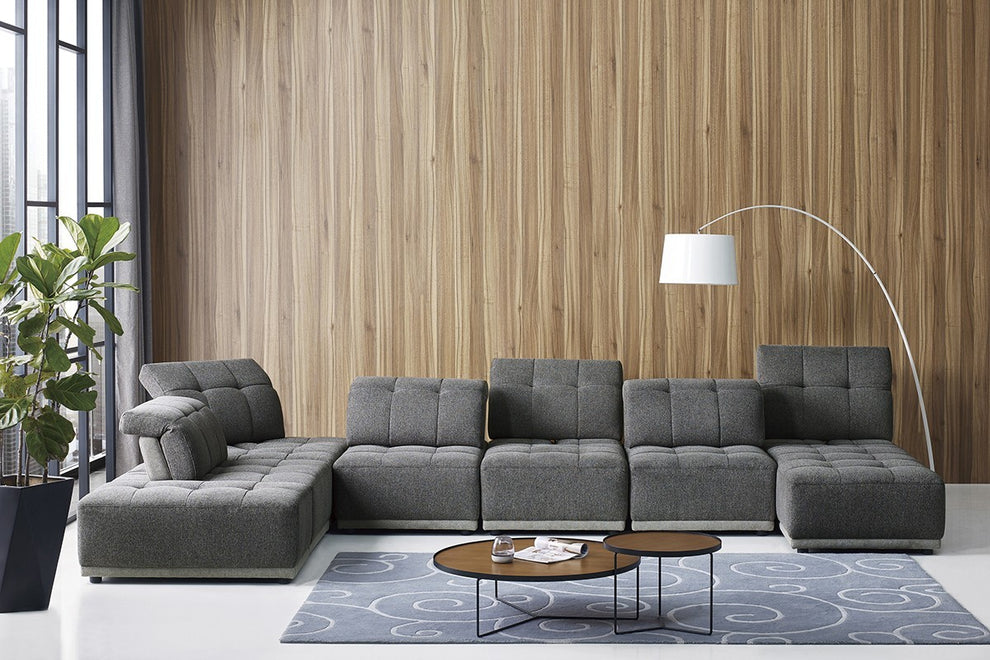 Mod Seven Piece Gray Fabric Moveable Back and Adjustable Sectional Sofa By Homeroots | Sectional | Modishstore - 3