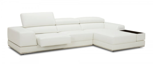 Contemporary White Leather Right Facing Wide Arm Sectional Sofa By Homeroots