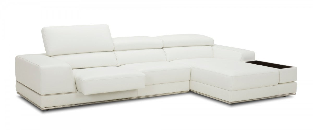 Contemporary White Leather Right Facing Wide Arm Sectional Sofa By Homeroots | Sectional | Modishstore