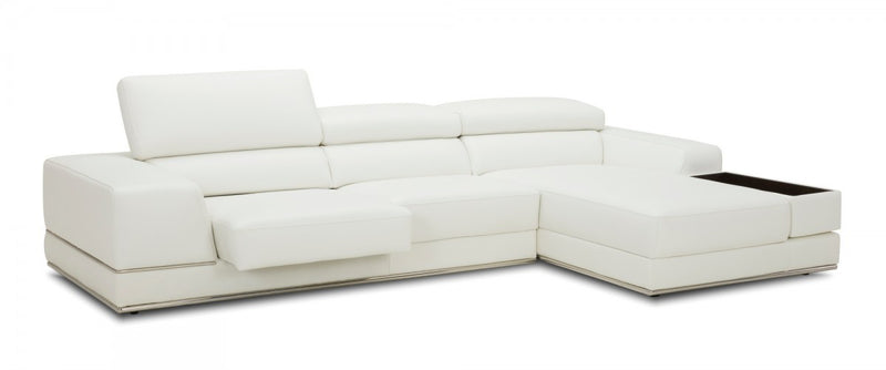 Contemporary White Leather Right Facing Wide Arm Sectional Sofa By Homeroots | Sectional | Modishstore