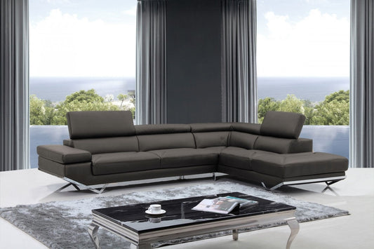 Modern Dark Gray Faux Leather Right Facing Sectional Sofa By Homeroots | Sectional | Modishstore