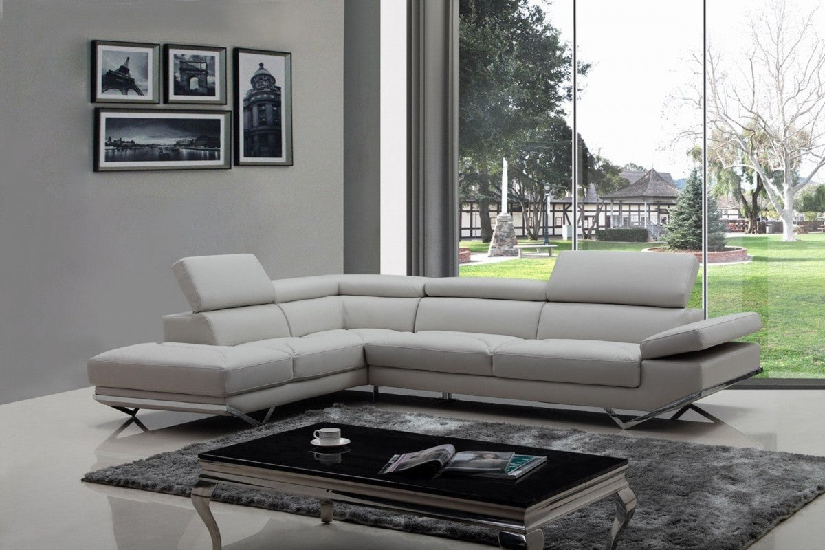 Modern Light Gray Faux Leather Left Facing Sectional Sofa By Homeroots | Sectional | Modishstore