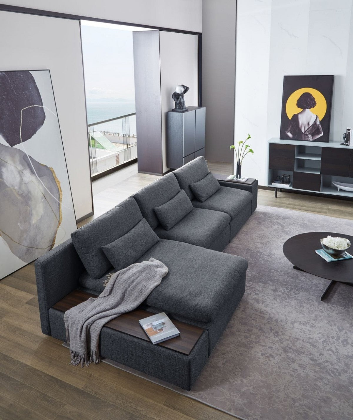 Modern Chic Gray Fabric Modular Sectional Sofa with Storage By Homeroots | Sectional | Modishstore - 3