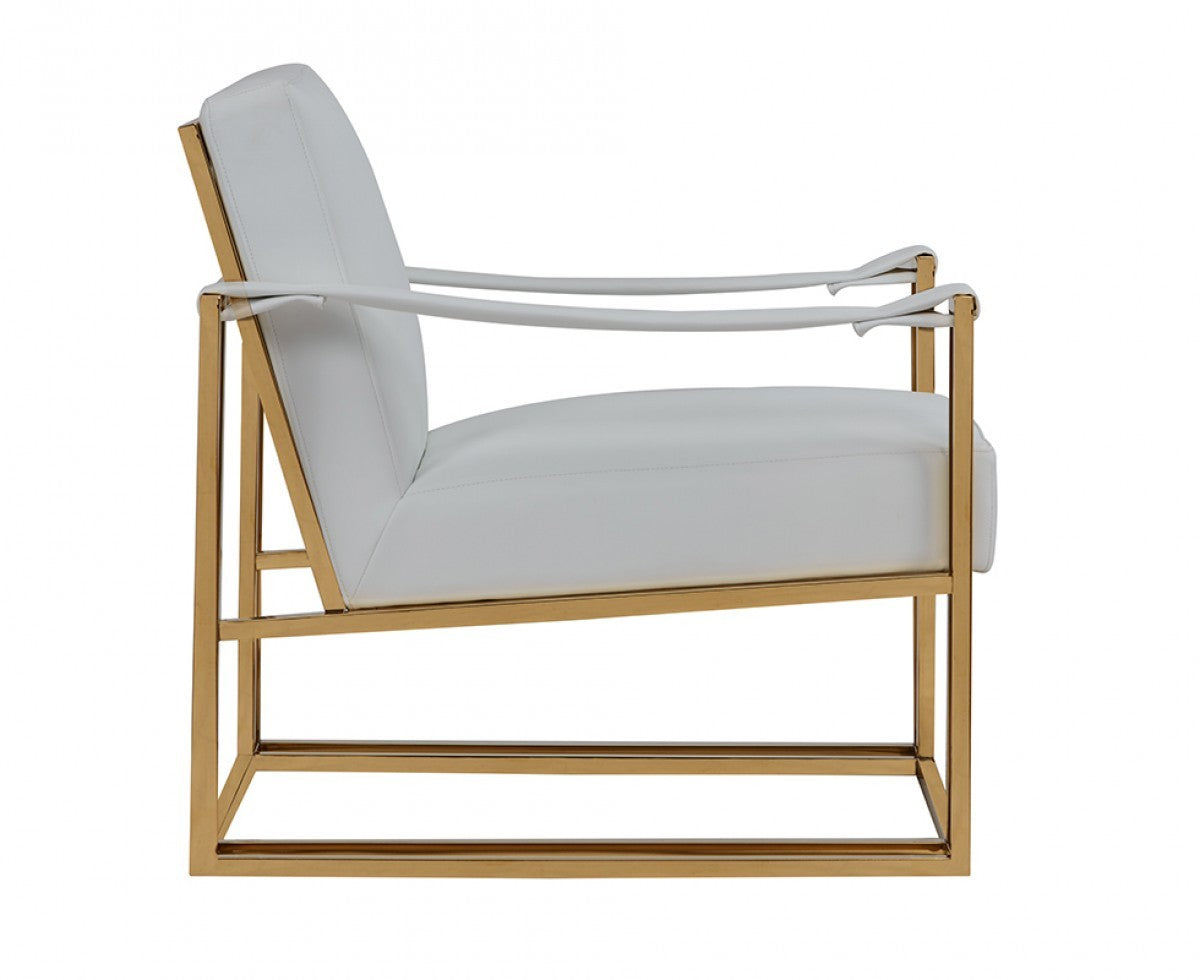 Stylish White Leatherette And Gold Steel Chair By Homeroots | Accent Chairs | Modishstore