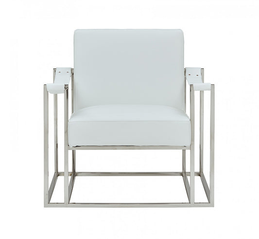 Stylish White Leatherette And Steel Chair By Homeroots | Accent Chairs | Modishstore