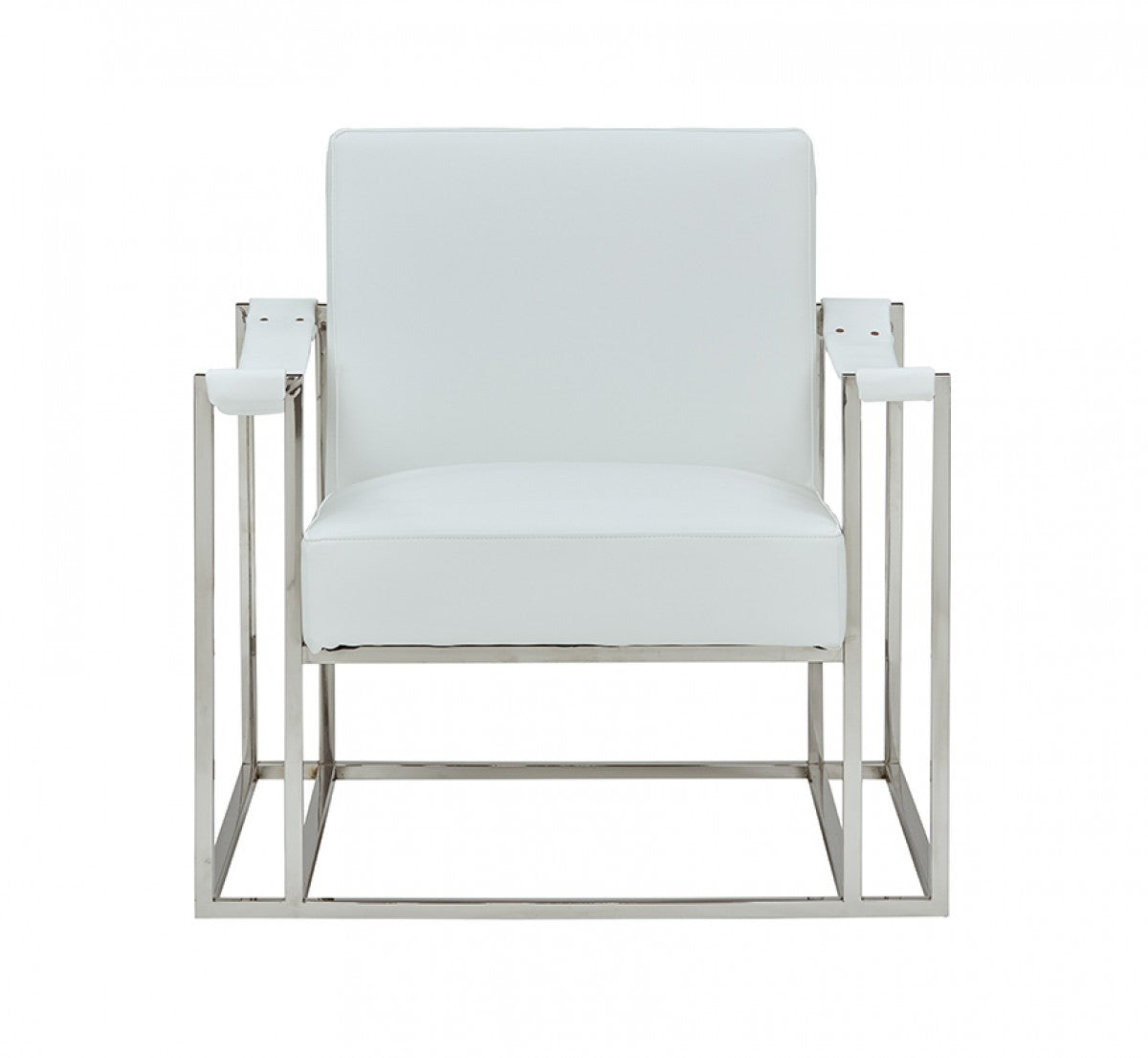 Stylish White Leatherette And Steel Chair By Homeroots | Accent Chairs | Modishstore
