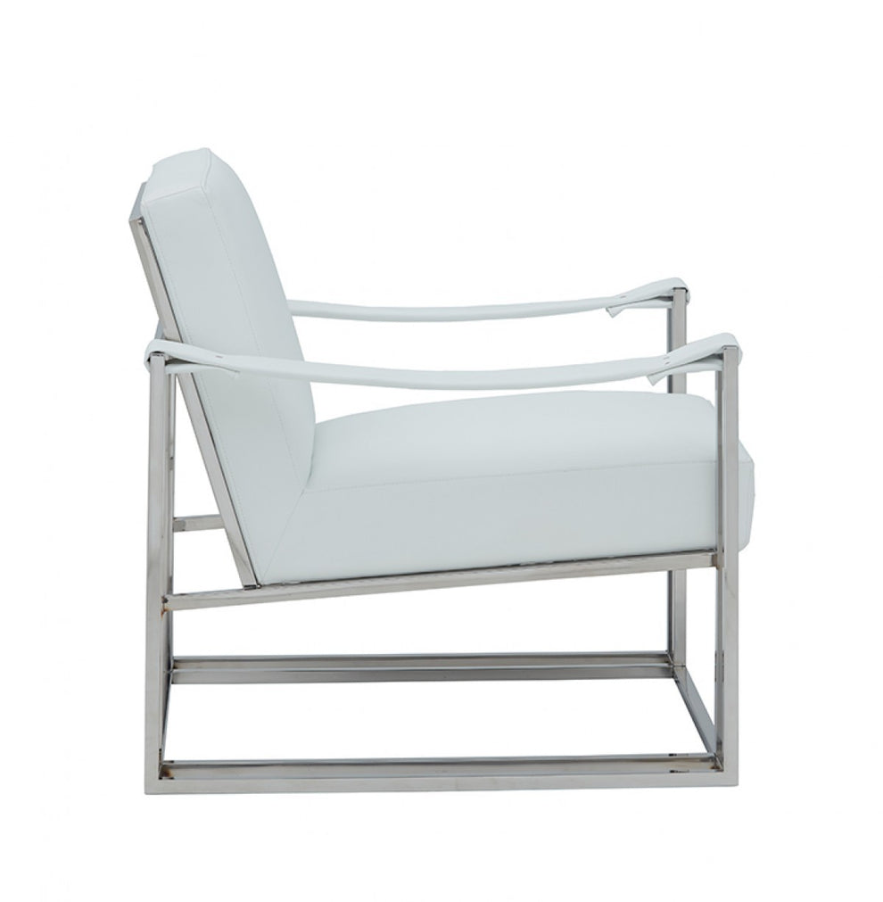 Stylish White Leatherette And Steel Chair By Homeroots | Accent Chairs | Modishstore - 2