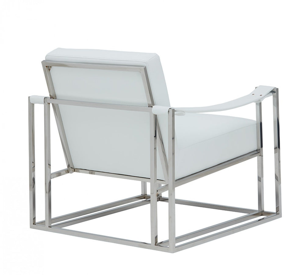 Stylish White Leatherette And Steel Chair By Homeroots | Accent Chairs | Modishstore - 3