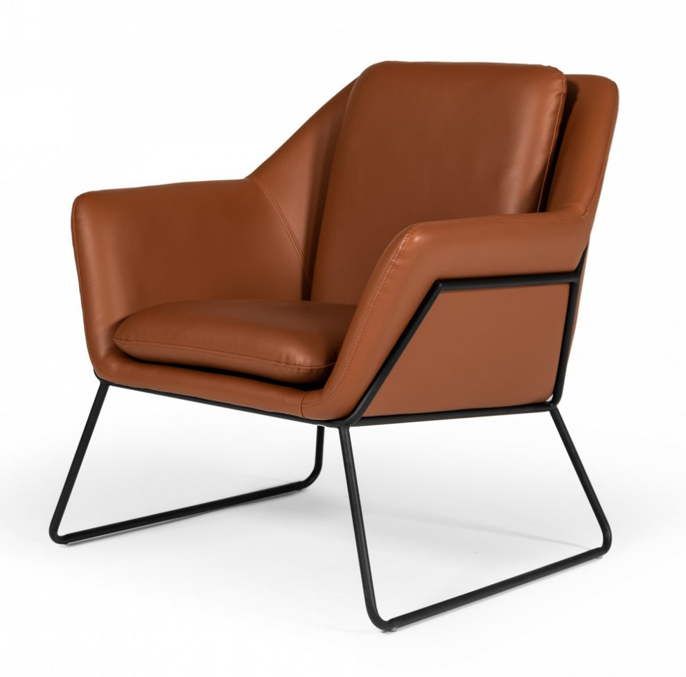 Industrial Brown Eco Leather And Black Metal Chair By Homeroots | Accent Chairs | Modishstore - 2