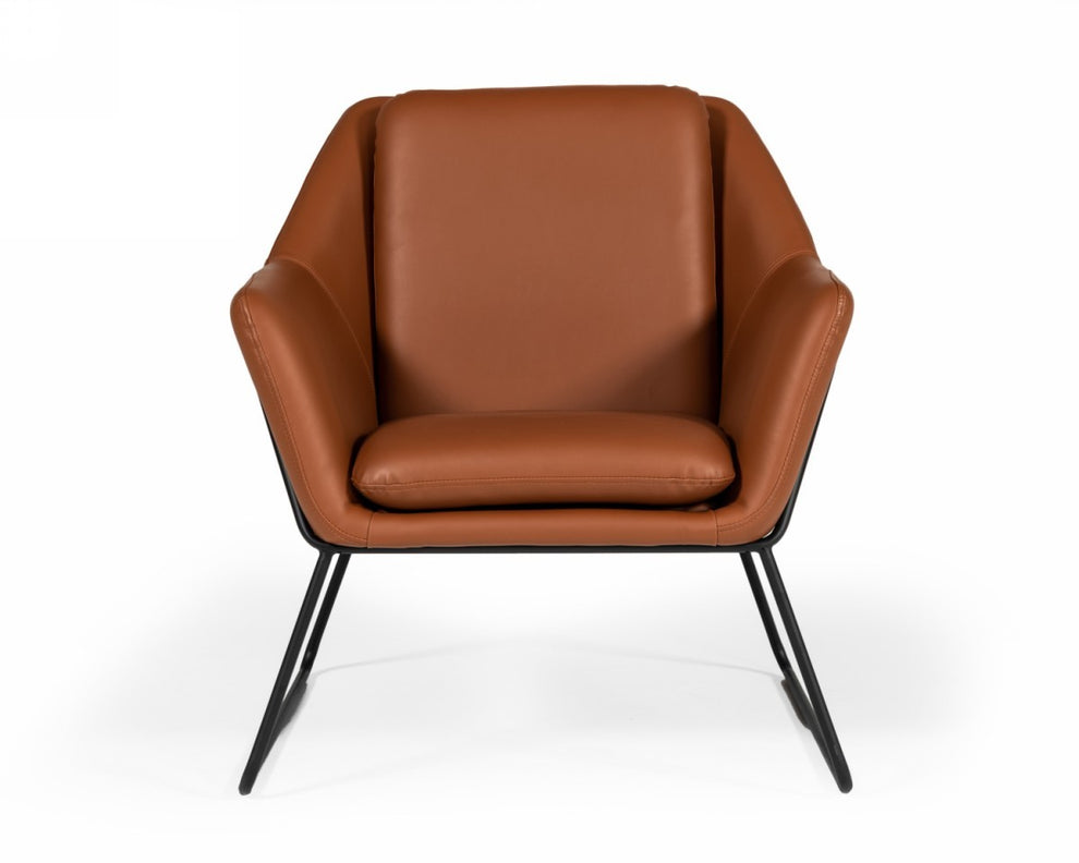 Industrial Brown Eco Leather And Black Metal Chair By Homeroots | Accent Chairs | Modishstore - 3