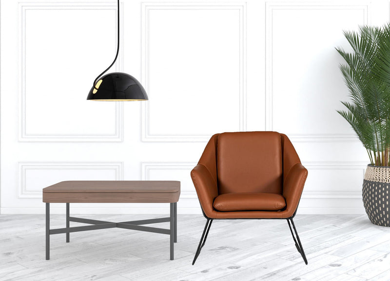 Industrial Brown Eco Leather And Black Metal Chair By Homeroots | Accent Chairs | Modishstore