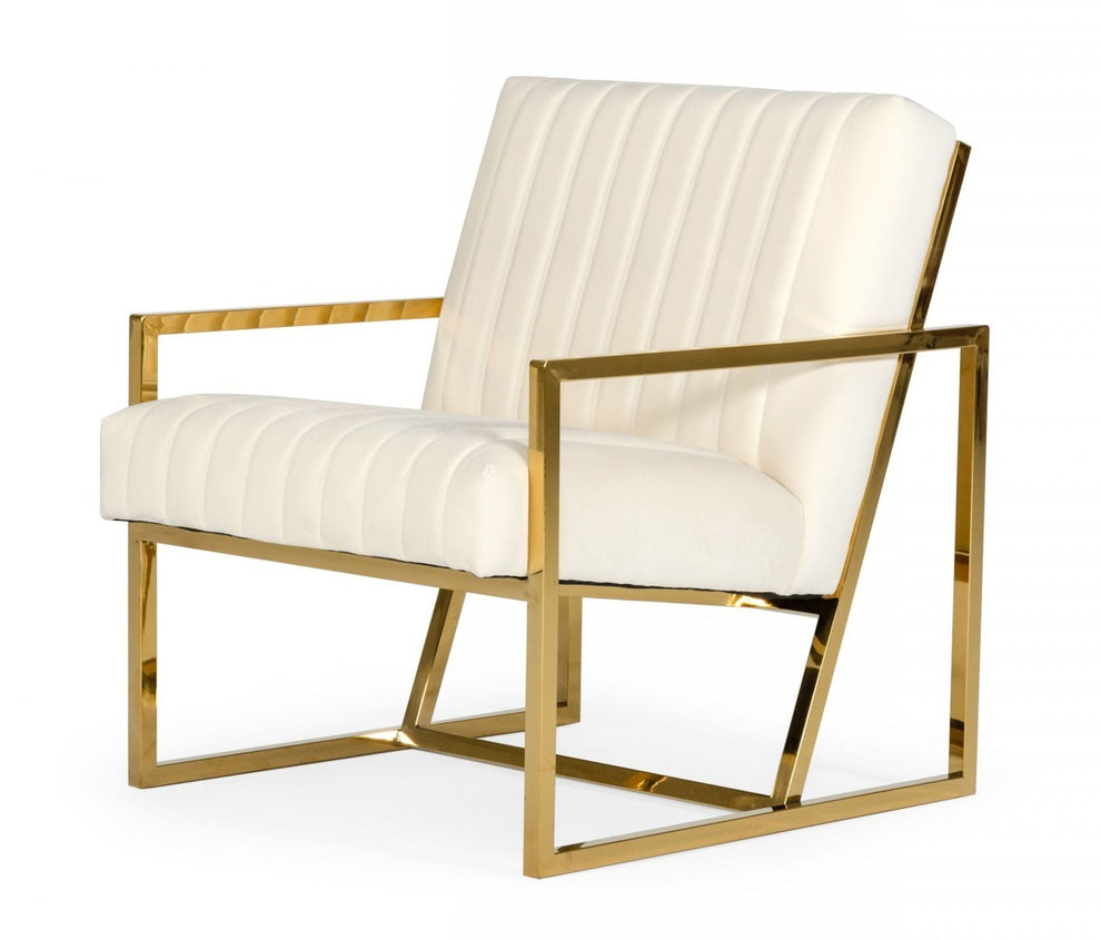 Industrial Off White Velvet And Gold Steel Chair By Homeroots | Accent Chairs | Modishstore - 2