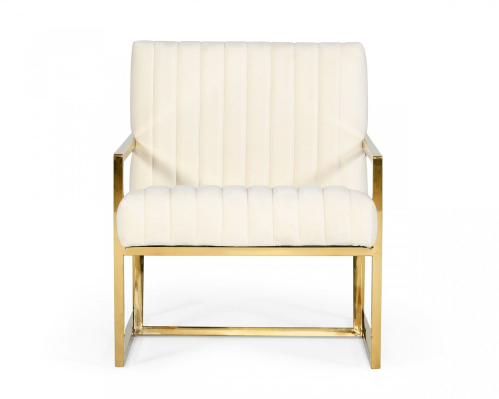 Industrial Off White Velvet And Gold Steel Chair By Homeroots | Accent Chairs | Modishstore - 3