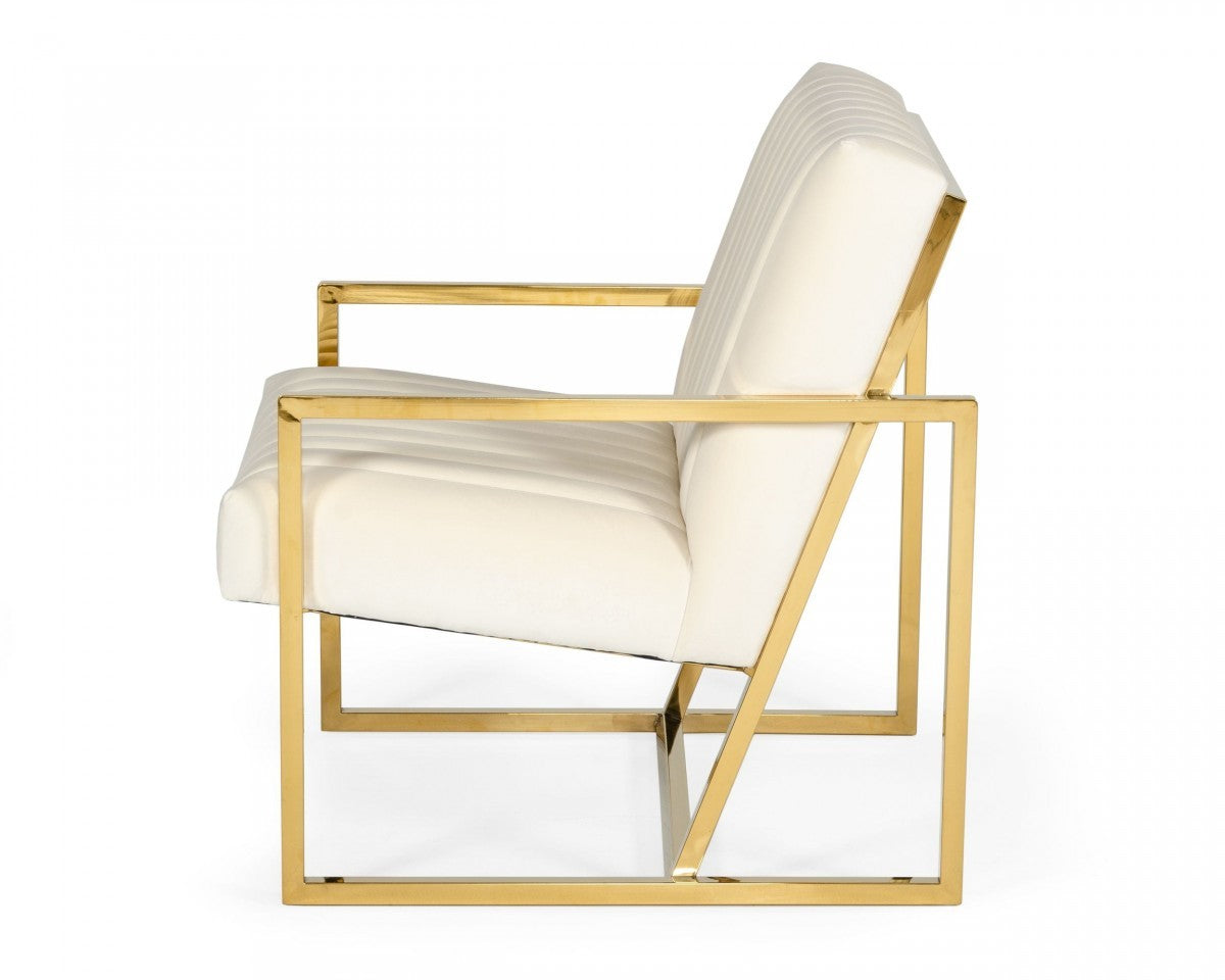 Industrial Off White Velvet And Gold Steel Chair By Homeroots | Accent Chairs | Modishstore - 3